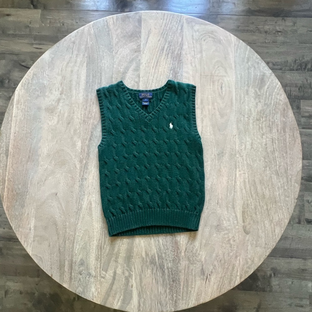 Boys Green Sweater Vest Polo